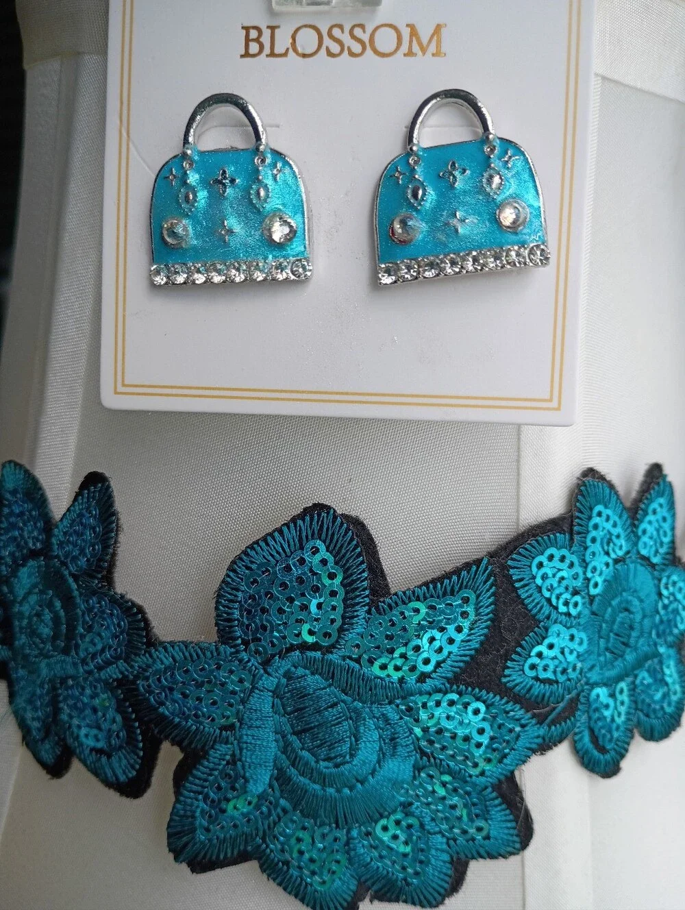 Frosted Tiffany Blue Enamel Handbag Pierced Earrings